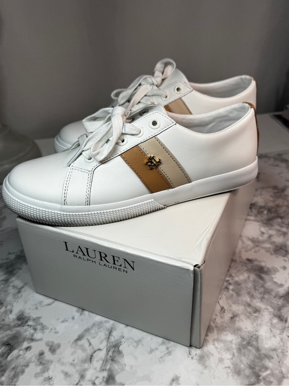 Lauren Ralph Lauren Janson II White Leather Lace Up Unisex Sneakers US 7B EU 37